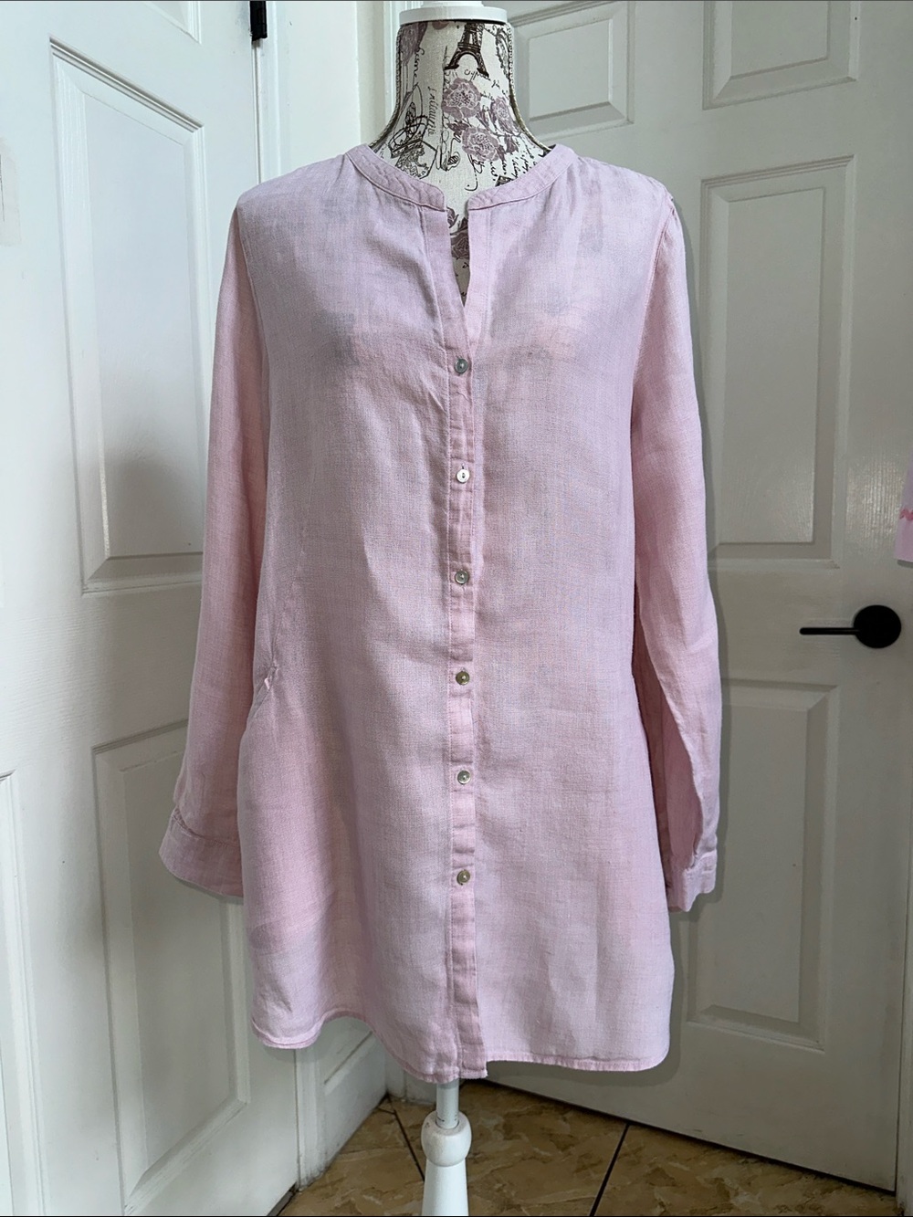 Sigrid Olsen 100% Linen Light Pink Women's Button-Front Tunic in Size L